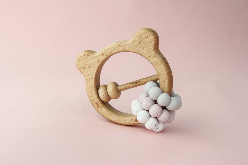Silicone + Wood Bear Toy - Cookies And Cream