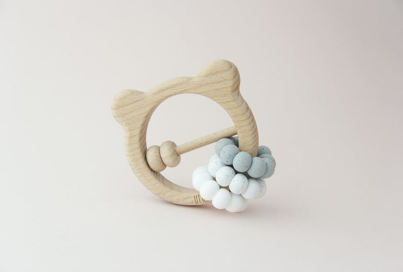 Silicone + Wood Bear Toy - Shades of Grey