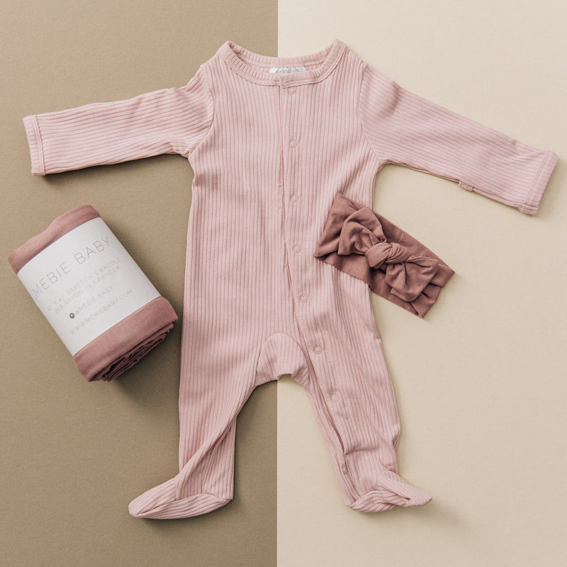 Petal Pink Ribbed Footed One-piece