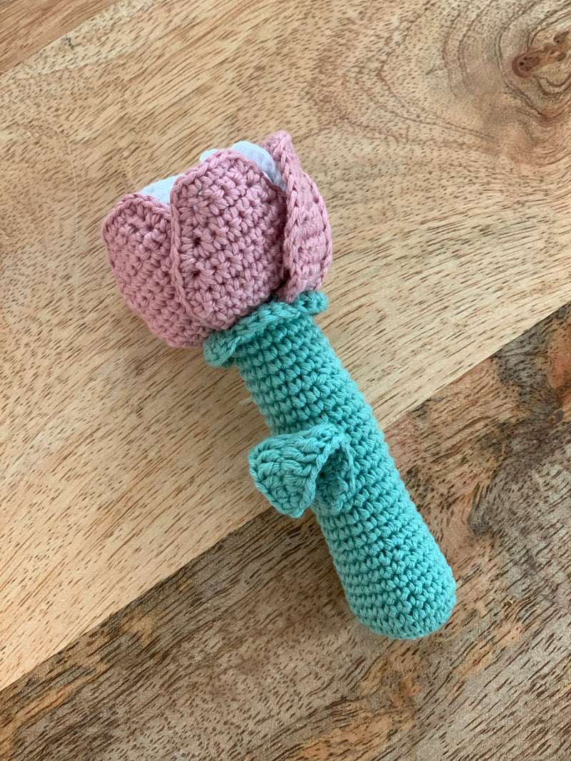 Handmade Crochet Flower Rattle